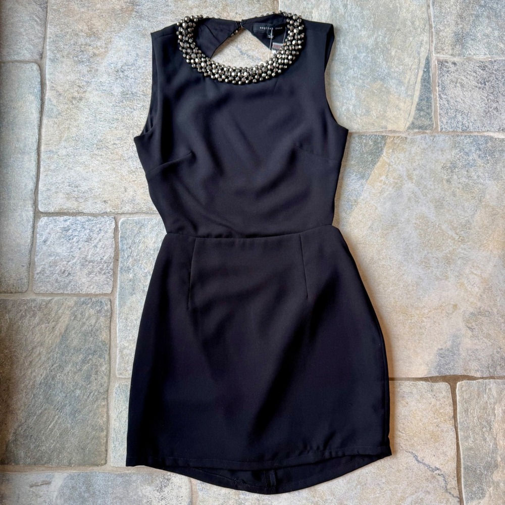 Y2K English Rose Black Backless Mini Dress w/ Rhinestone Choker - M NWT